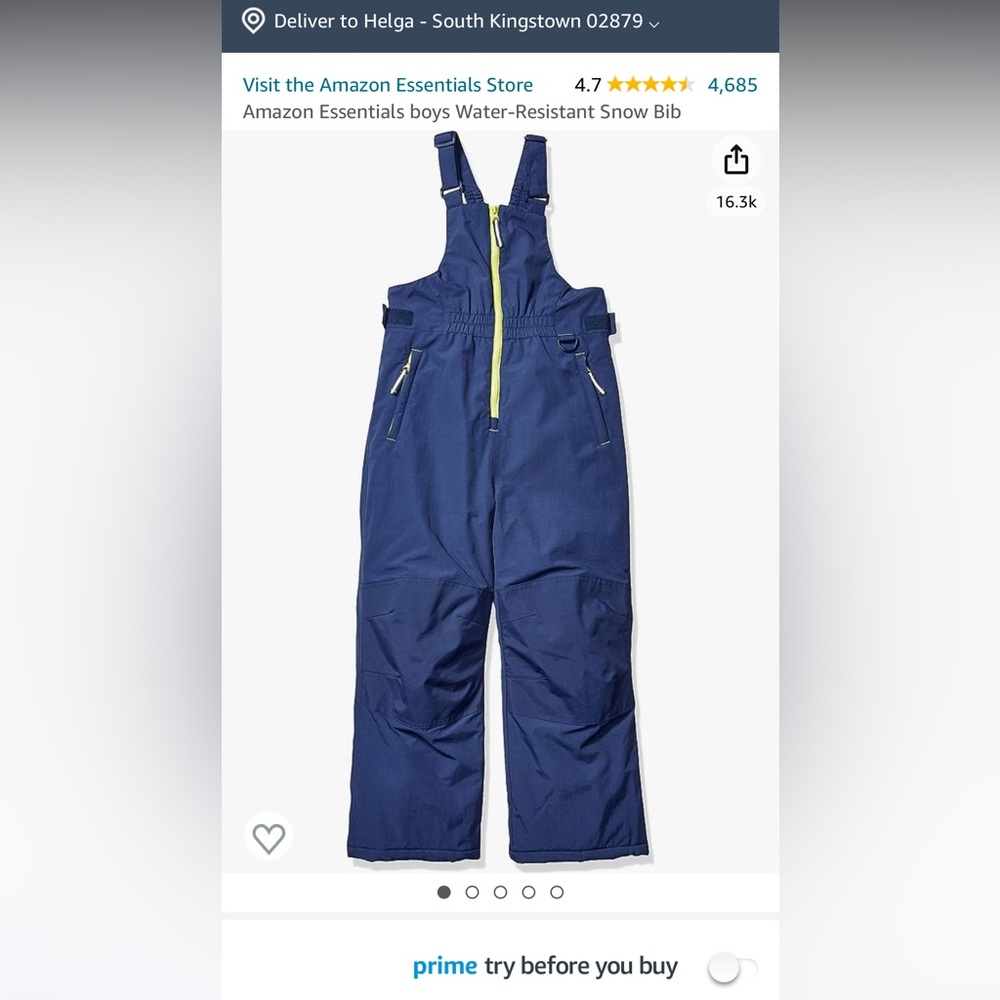 Amazon essentials bibbed snow pants